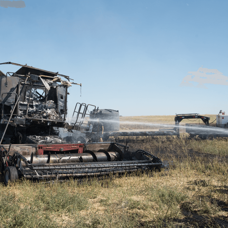 Machinery damaged from fire during harvest on Australian farm